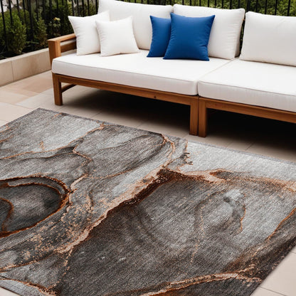 8' X 10' Peach Abstract Washable Non Skid Indoor Outdoor Area Rug