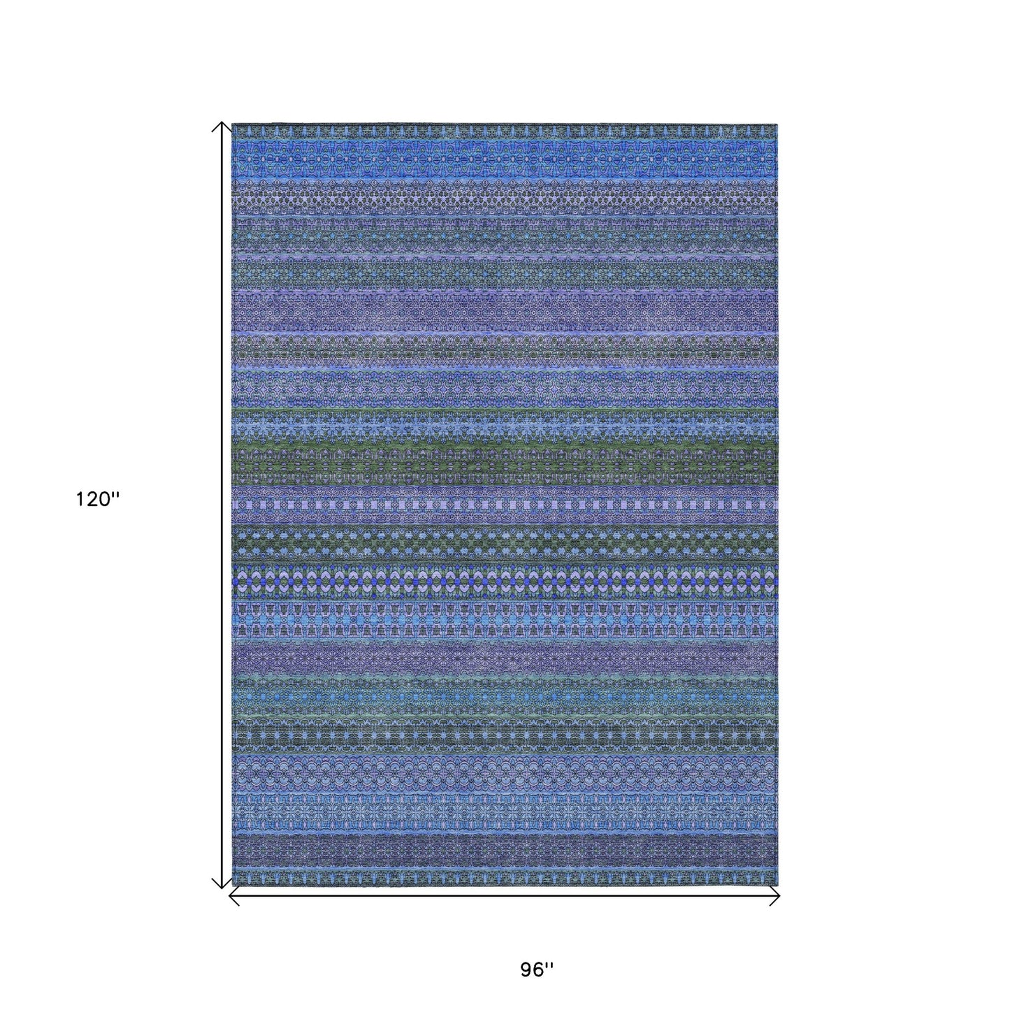 8' X 10' Blue and Green Striped Washable Non Skid Indoor Outdoor Area Rug