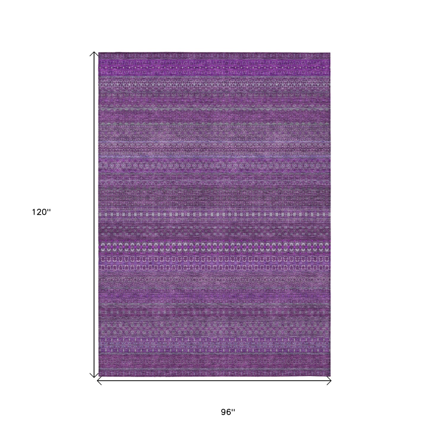 8' X 10' Eggplant Striped Washable Non Skid Indoor Outdoor Area Rug