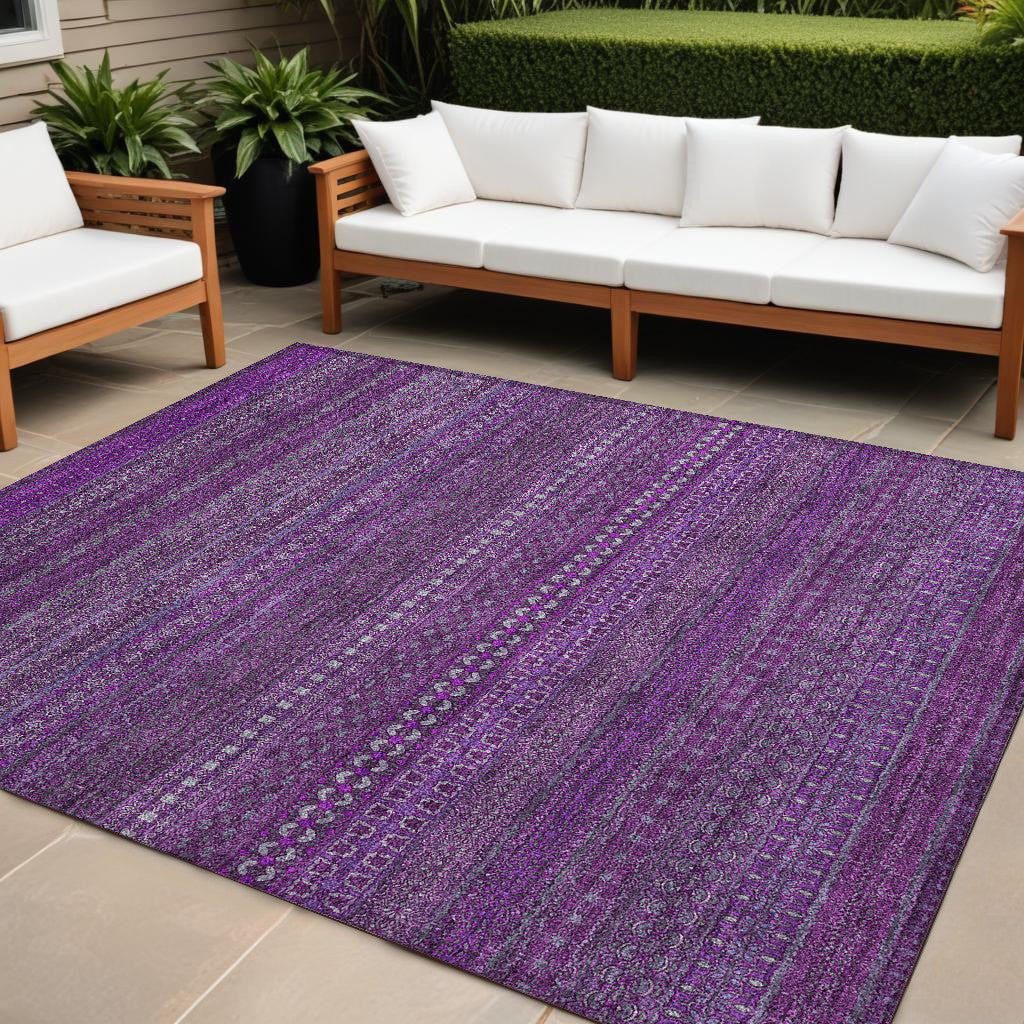 8' X 10' Eggplant Striped Washable Non Skid Indoor Outdoor Area Rug