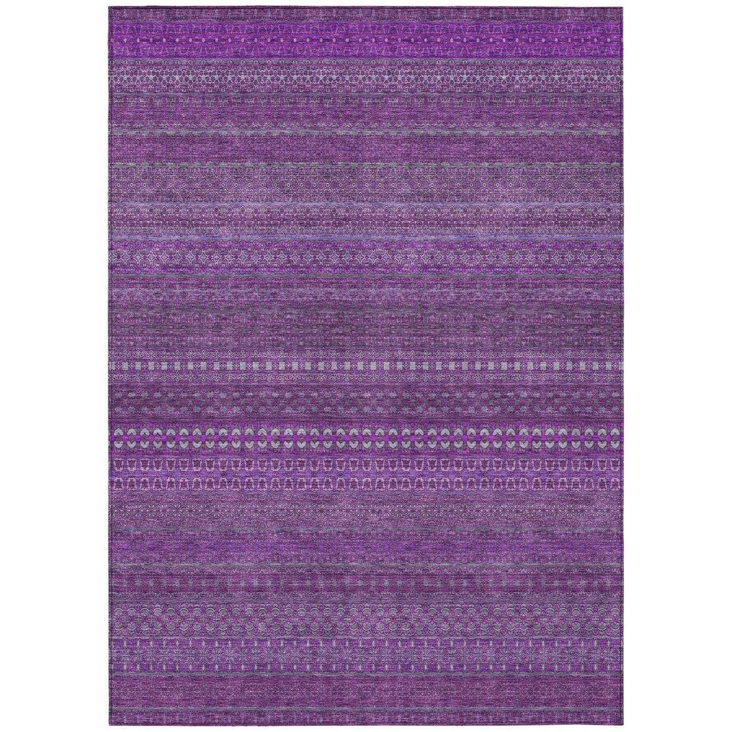 8' X 10' Eggplant Striped Washable Non Skid Indoor Outdoor Area Rug