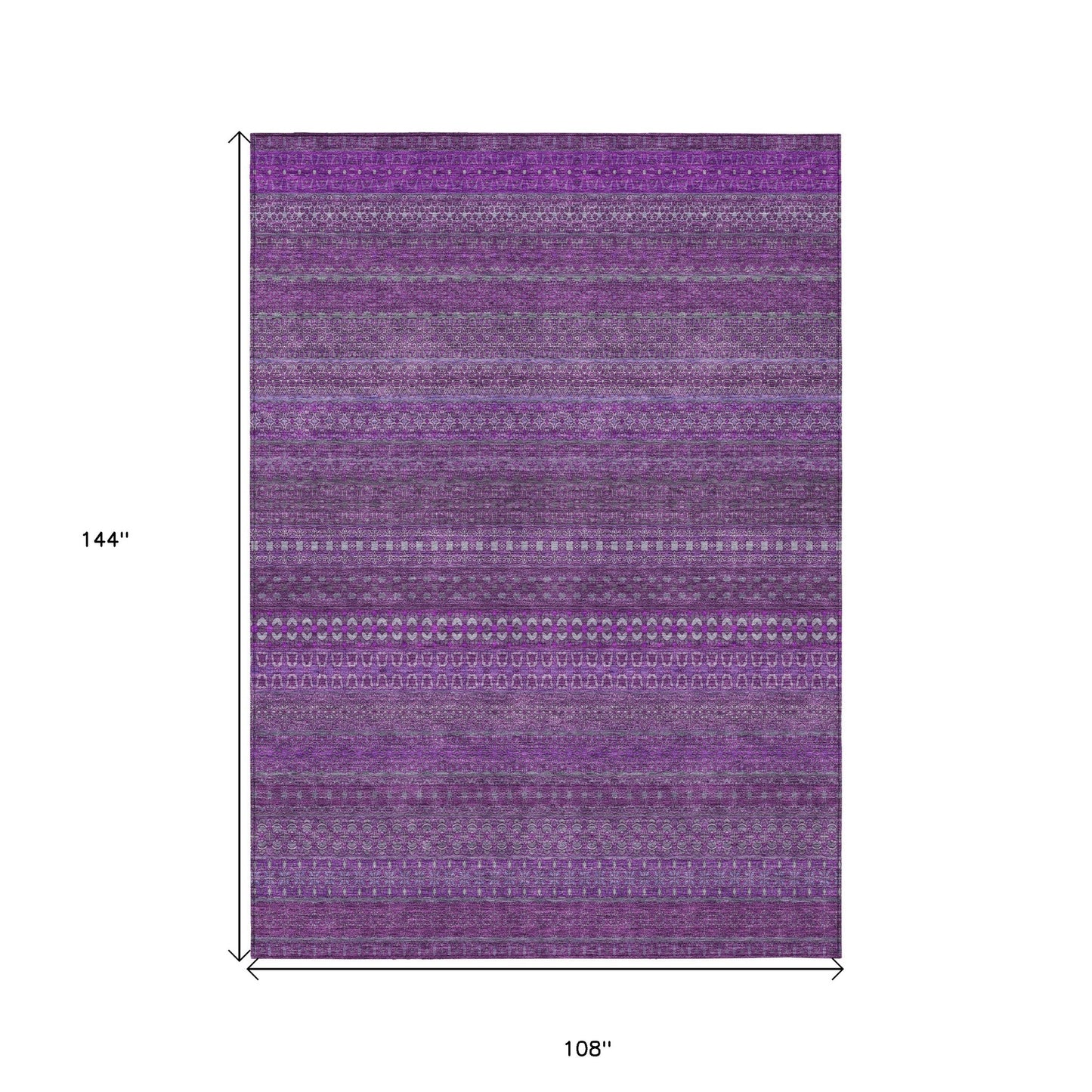 9' X 12' Eggplant Striped Washable Non Skid Indoor Outdoor Area Rug