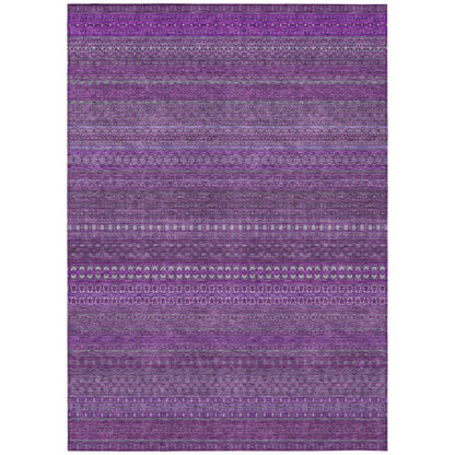 9' X 12' Eggplant Striped Washable Non Skid Indoor Outdoor Area Rug