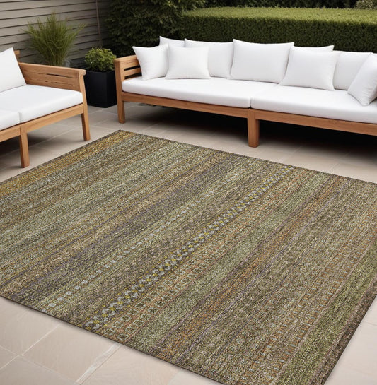 8' X 10' Khaki Striped Washable Non Skid Indoor Outdoor Area Rug