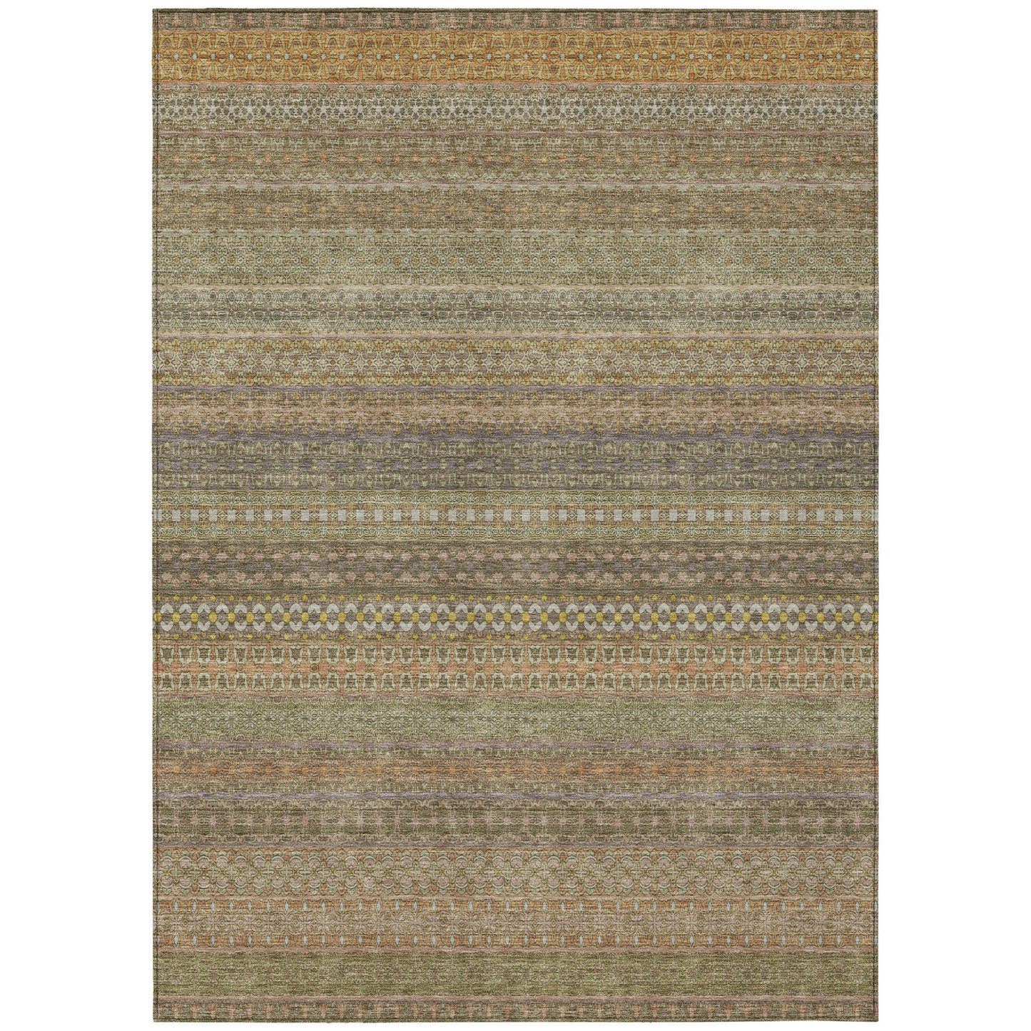 8' X 10' Khaki Striped Washable Non Skid Indoor Outdoor Area Rug