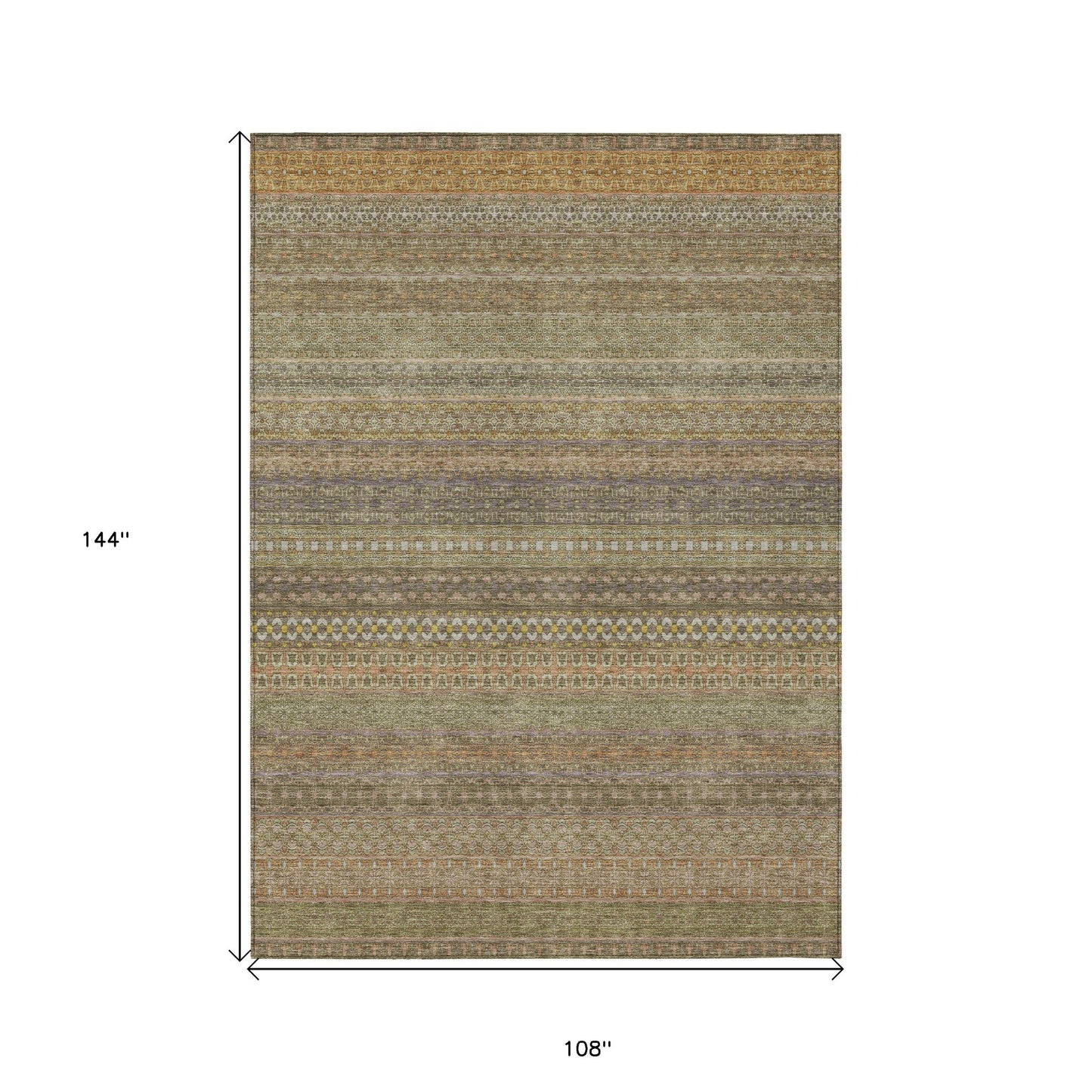 9' X 12' Khaki Striped Washable Non Skid Indoor Outdoor Area Rug