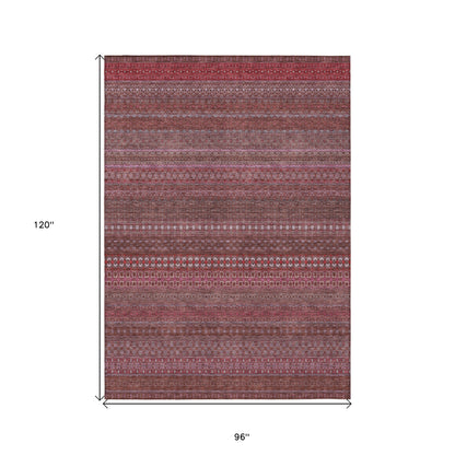 8' X 10' Merlot Striped Washable Non Skid Indoor Outdoor Area Rug