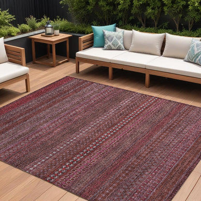 8' X 10' Merlot Striped Washable Non Skid Indoor Outdoor Area Rug