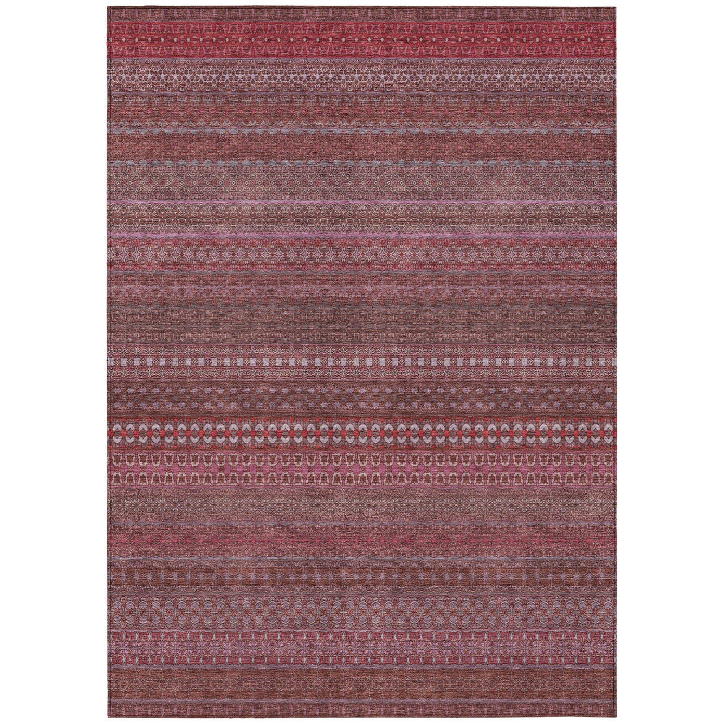 8' X 10' Merlot Striped Washable Non Skid Indoor Outdoor Area Rug