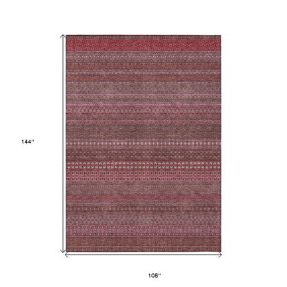 9' X 12' Merlot Striped Washable Non Skid Indoor Outdoor Area Rug