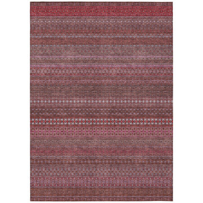 9' X 12' Merlot Striped Washable Non Skid Indoor Outdoor Area Rug