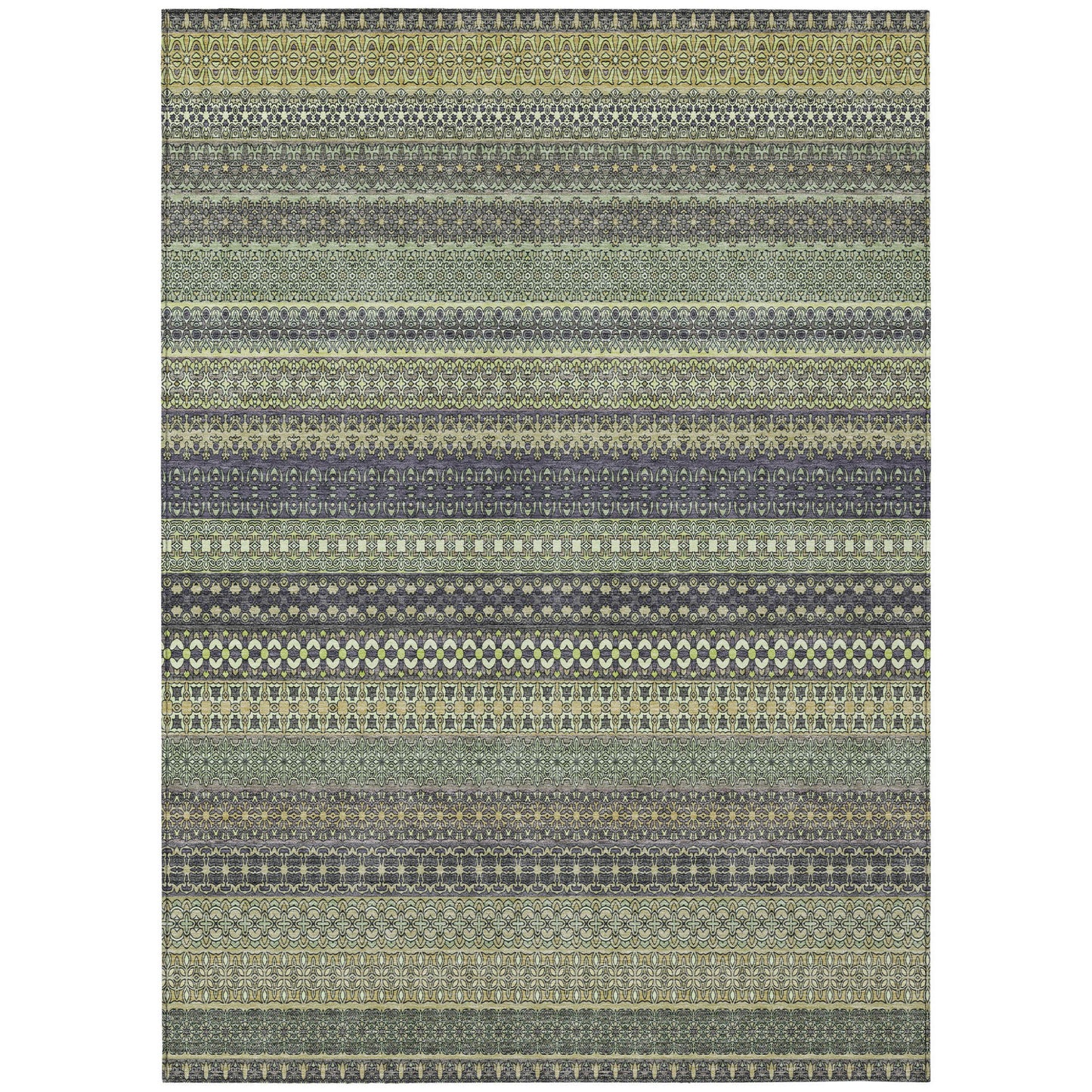 8' X 10' Sage Striped Washable Non Skid Indoor Outdoor Area Rug