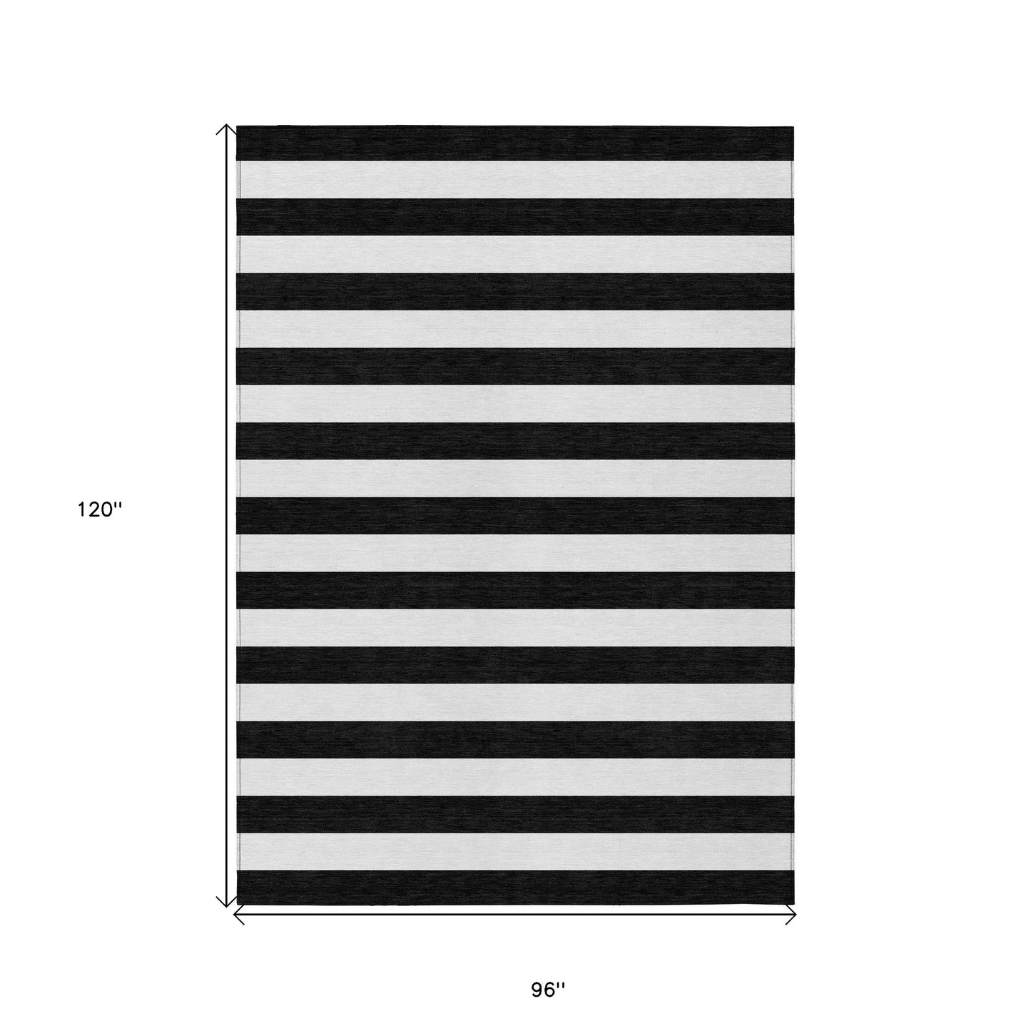 8' X 10' Black and White Striped Washable Non Skid Indoor Outdoor Area Rug