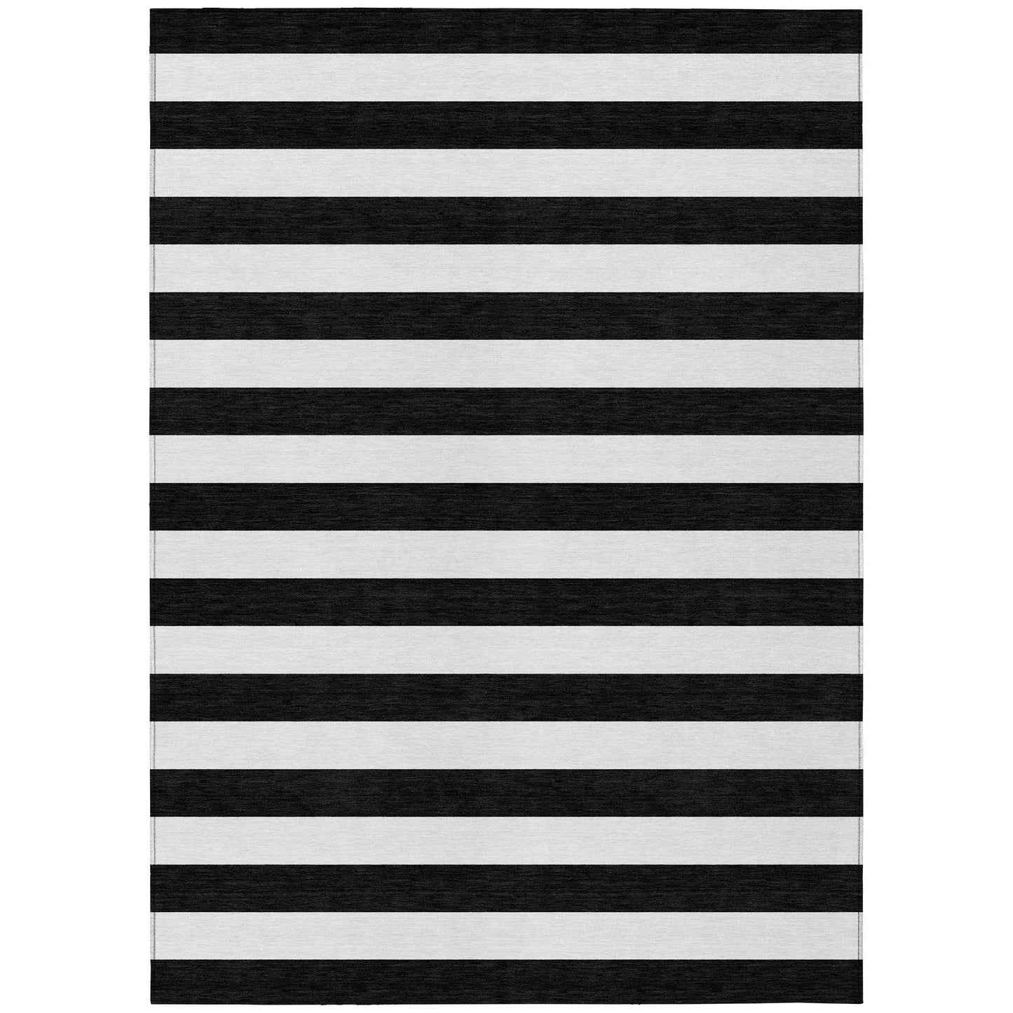 8' X 10' Black and White Striped Washable Non Skid Indoor Outdoor Area Rug