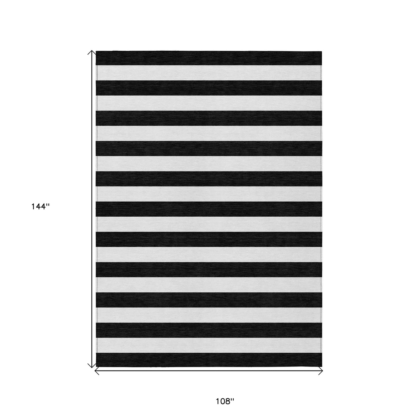 9' X 12' Black and White Striped Washable Non Skid Indoor Outdoor Area Rug