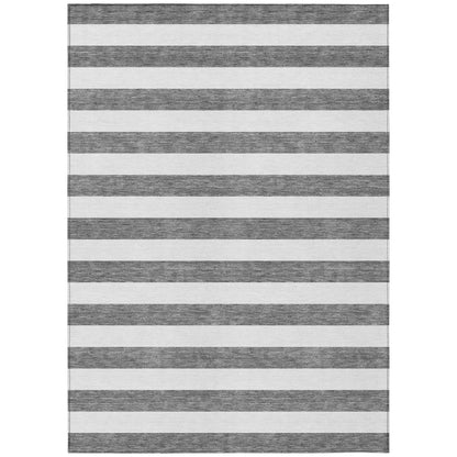 9' X 12' Charcoal Striped Washable Non Skid Indoor Outdoor Area Rug