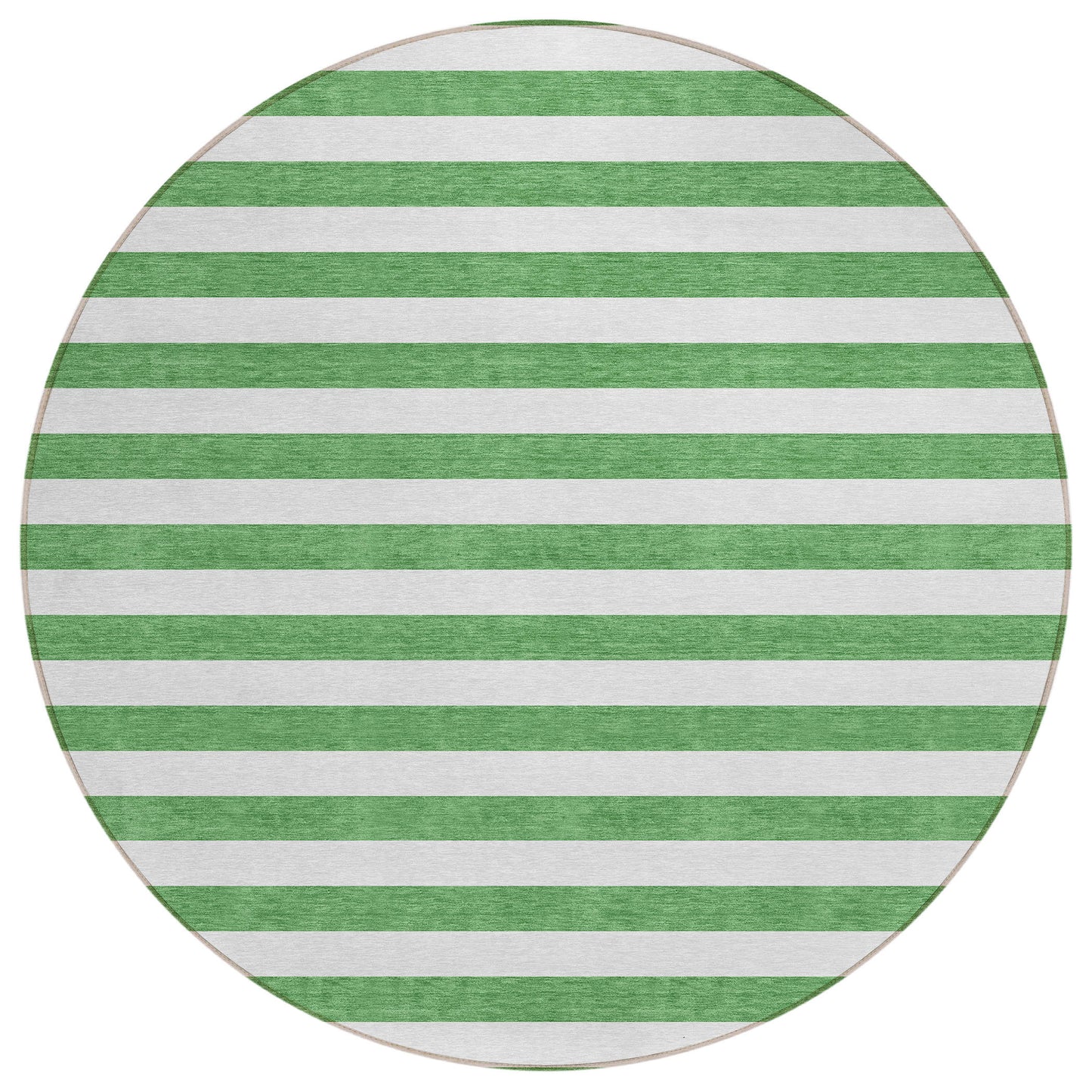 8' X 8' Green and White Round Striped Washable Indoor Outdoor Area Rug