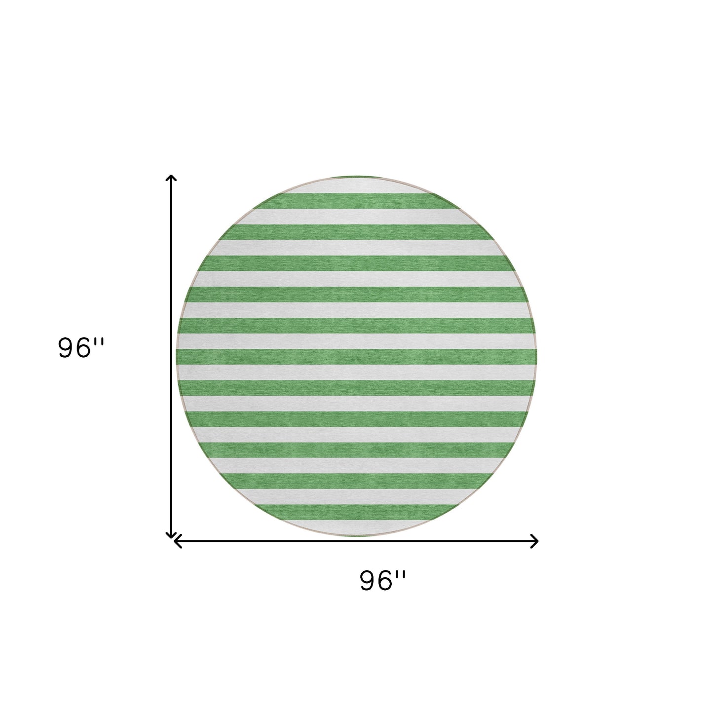 8' X 8' Green and White Round Striped Washable Indoor Outdoor Area Rug