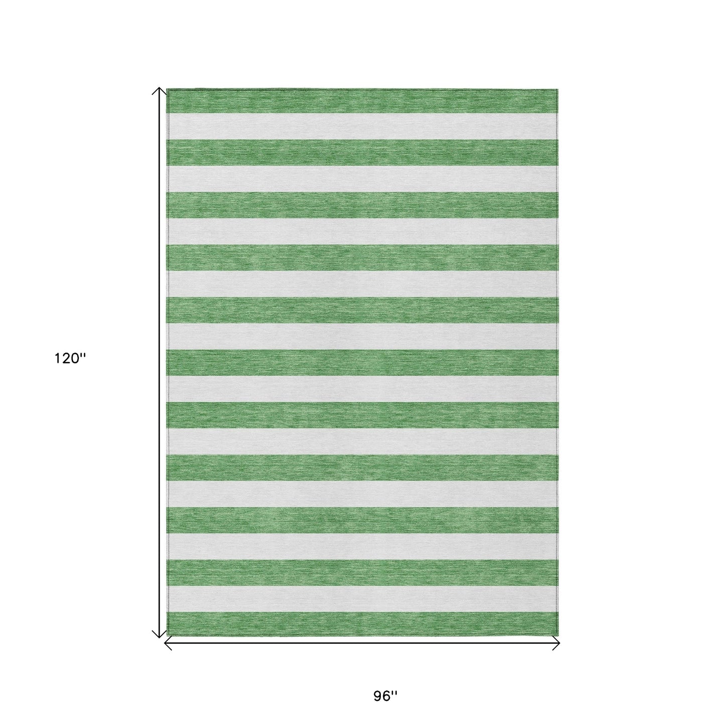 8' X 10' Green and White Striped Washable Indoor Outdoor Area Rug