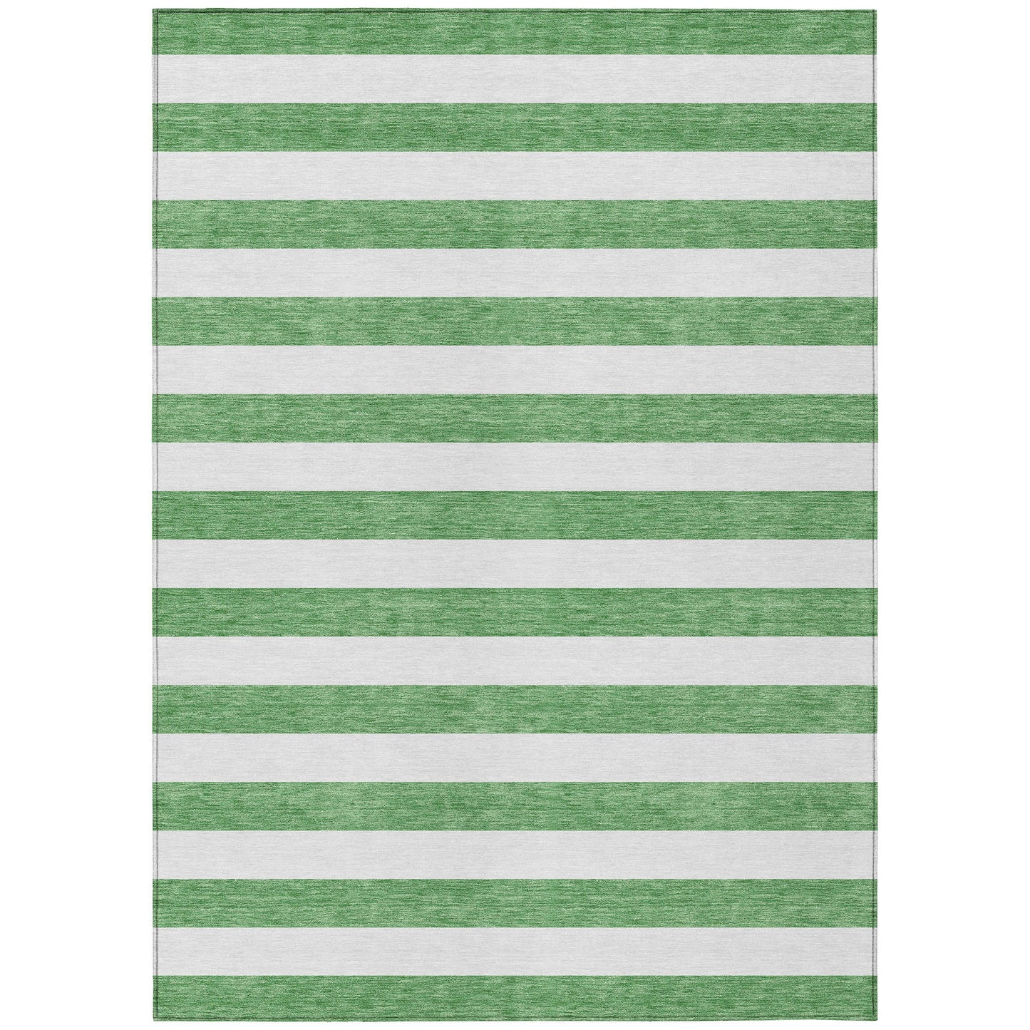 8' X 10' Green and White Striped Washable Indoor Outdoor Area Rug