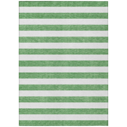 8' X 10' Green and White Striped Washable Indoor Outdoor Area Rug