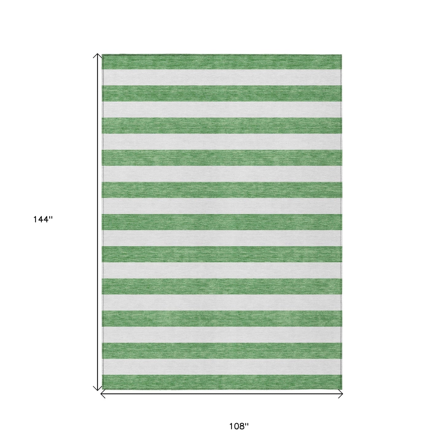 9' X 12' Green and White Striped Washable Indoor Outdoor Area Rug