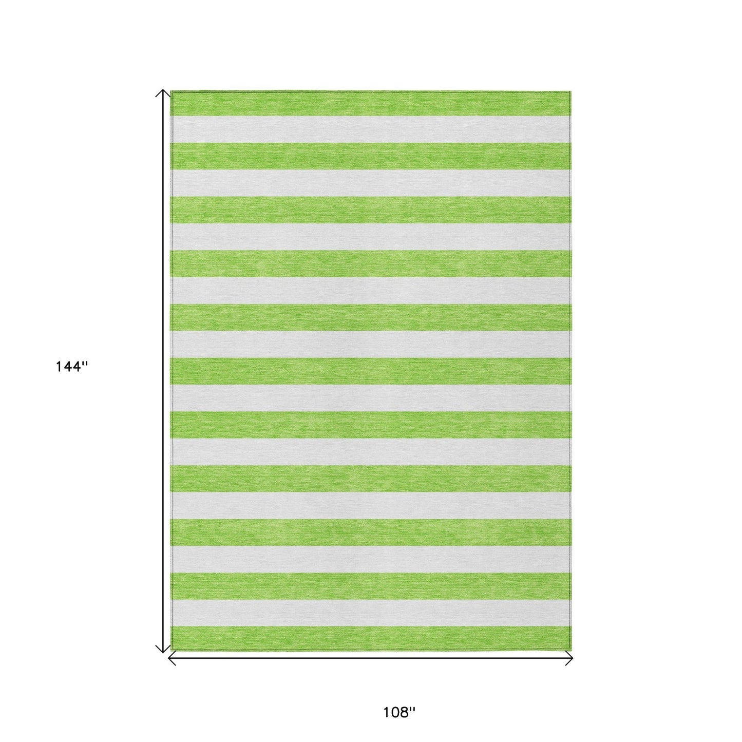 9' X 12' Green and White Striped Washable Non Skid Indoor Outdoor Area Rug