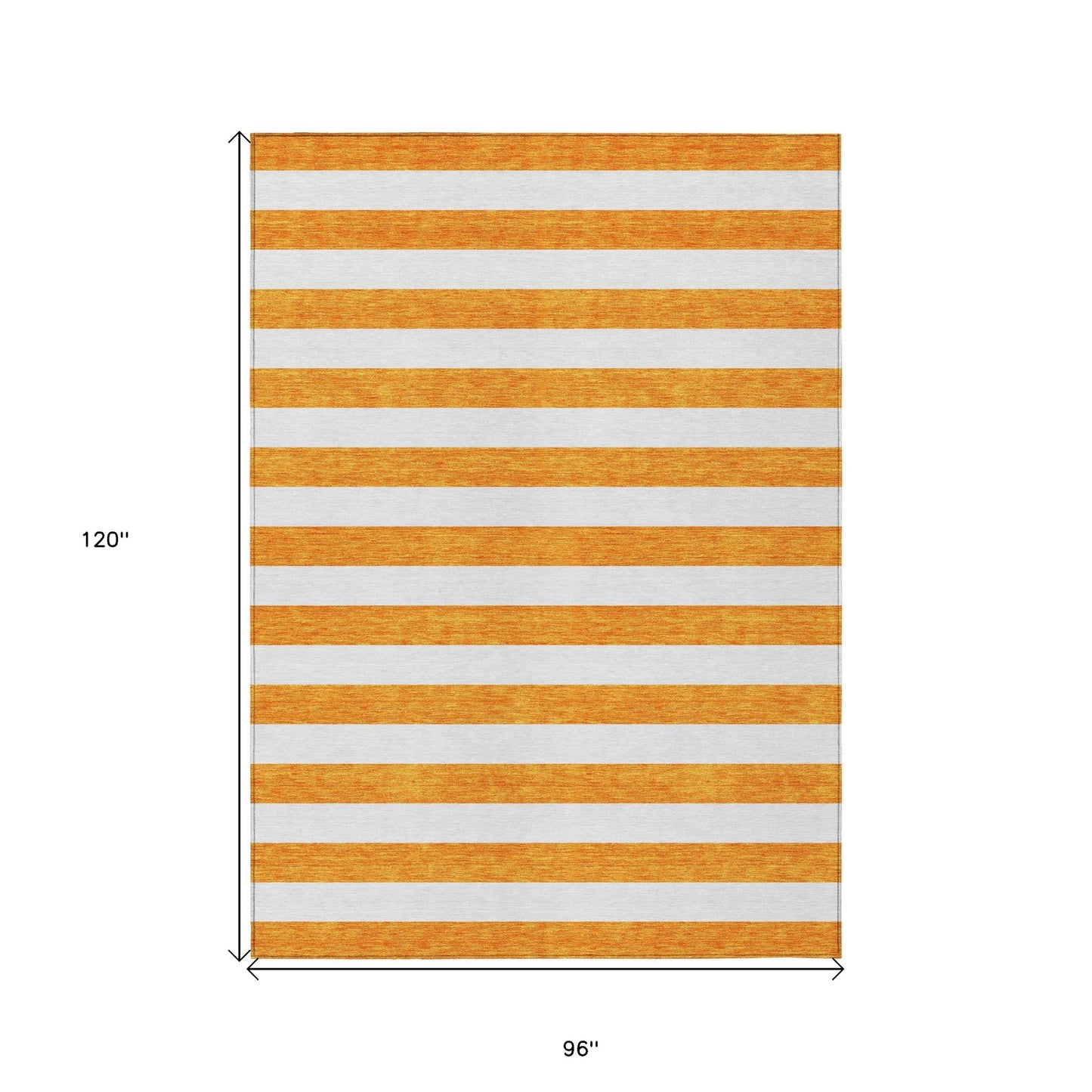 8' X 10' Orange and White Striped Washable Non Skid Indoor Outdoor Area Rug