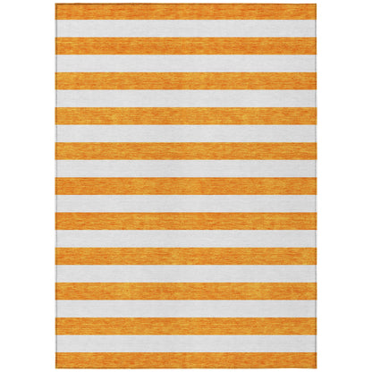 8' X 10' Orange and White Striped Washable Non Skid Indoor Outdoor Area Rug