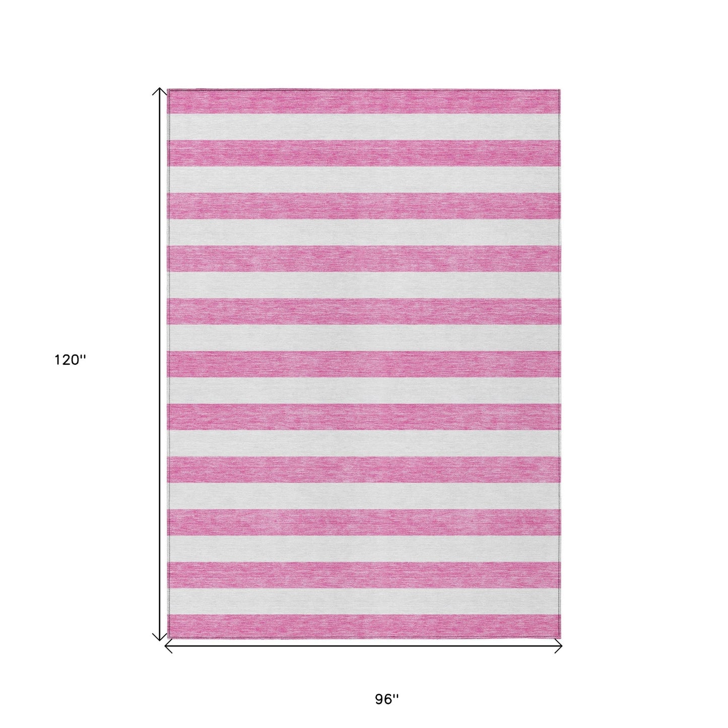 8' X 10' Pink and White Striped Washable Non Skid Indoor Outdoor Area Rug