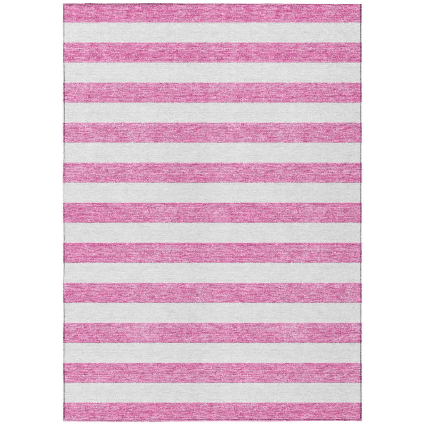 8' X 10' Pink and White Striped Washable Non Skid Indoor Outdoor Area Rug