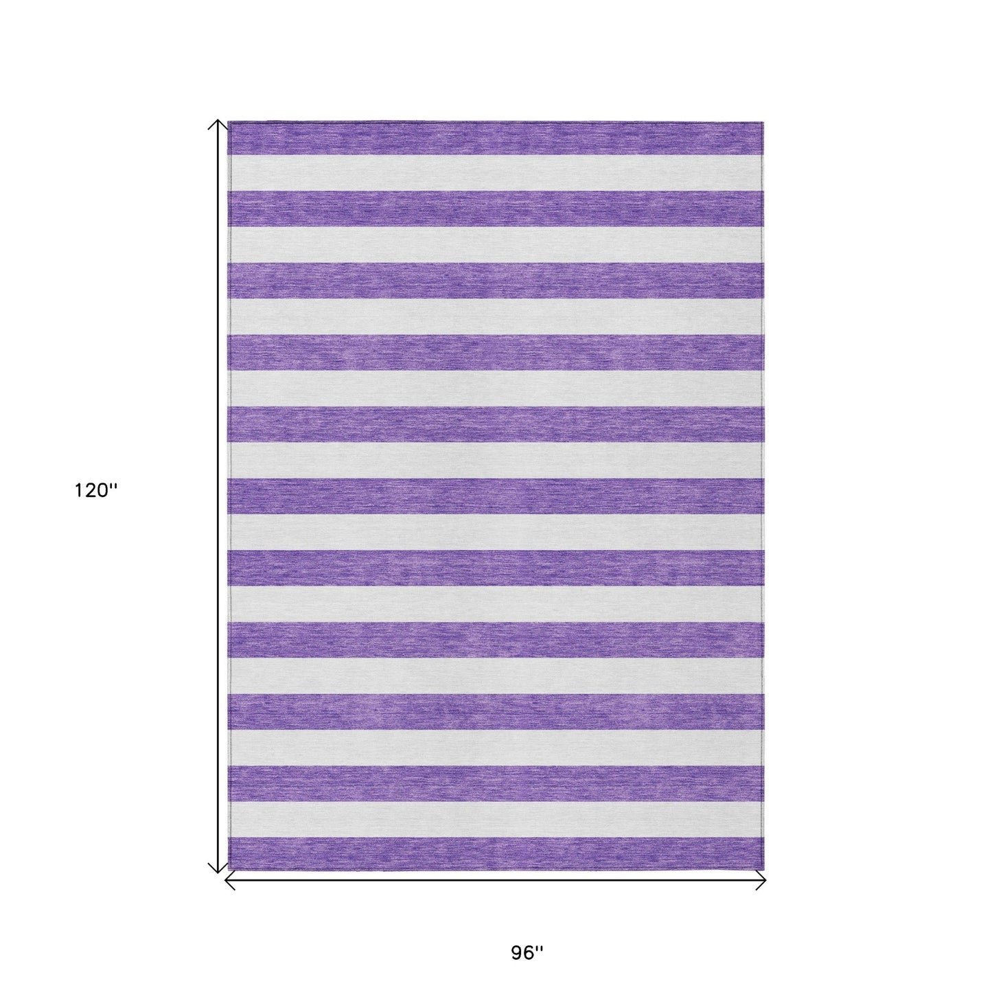 8' X 10' Purple and White Striped Washable Non Skid Indoor Outdoor Area Rug