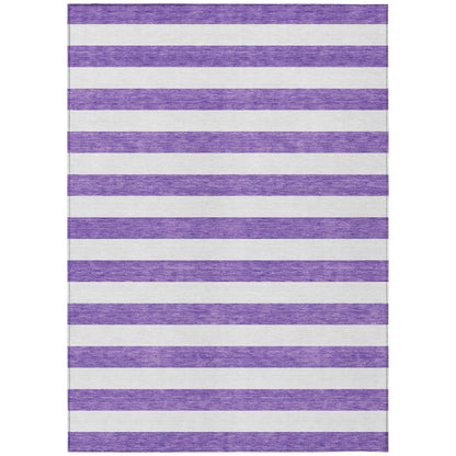 8' X 10' Purple and White Striped Washable Non Skid Indoor Outdoor Area Rug