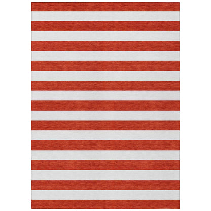 8' X 10' Red and White Striped Washable Non Skid Indoor Outdoor Area Rug