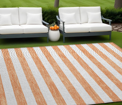 8' X 10' Salmon Striped Washable Non Skid Indoor Outdoor Area Rug