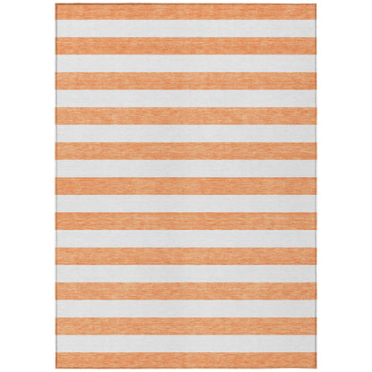 8' X 10' Salmon Striped Washable Non Skid Indoor Outdoor Area Rug