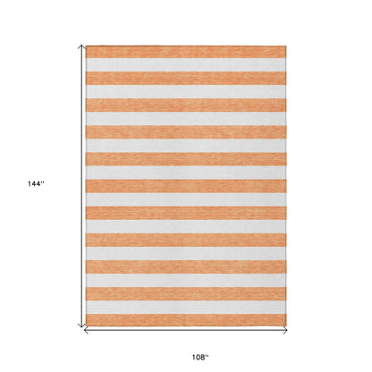 9' X 12' Salmon Striped Washable Non Skid Indoor Outdoor Area Rug