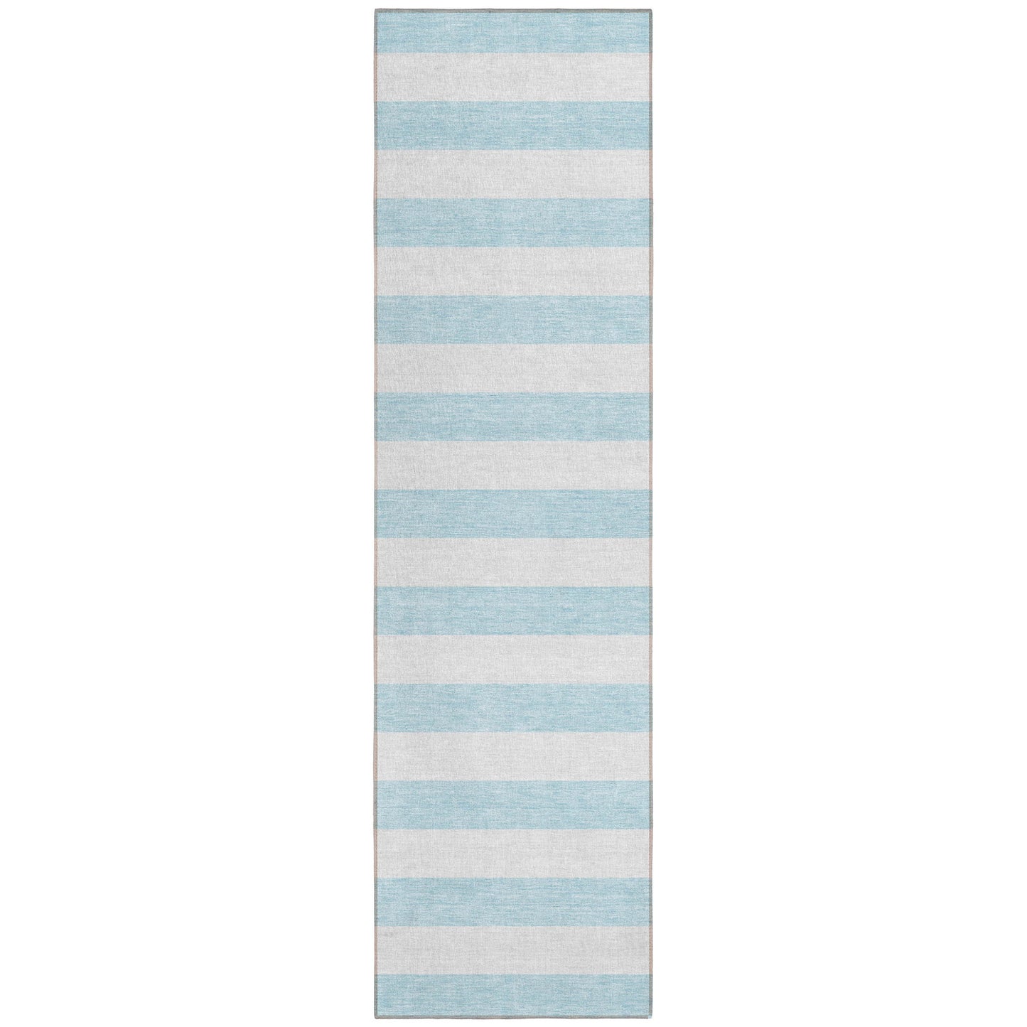 8' Runner Sky Blue Striped Washable Non Skid Indoor Outdoor Runner Rug