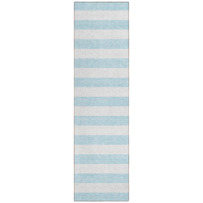 8' Runner Sky Blue Striped Washable Non Skid Indoor Outdoor Runner Rug