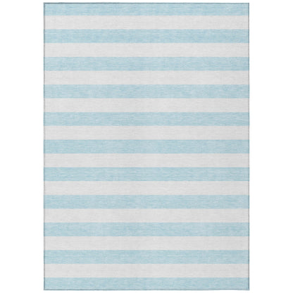 9' X 12' Blue and White Striped Washable Indoor Outdoor Area Rug