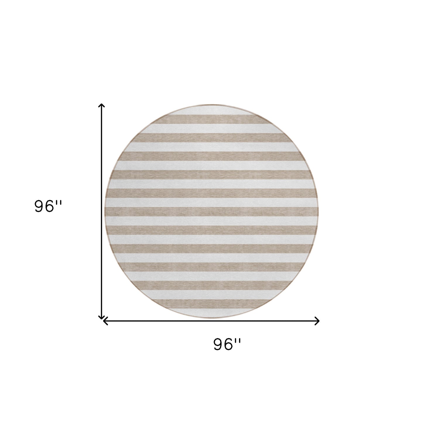 8' X 8' Taupe and White Round Striped Washable Indoor Outdoor Area Rug