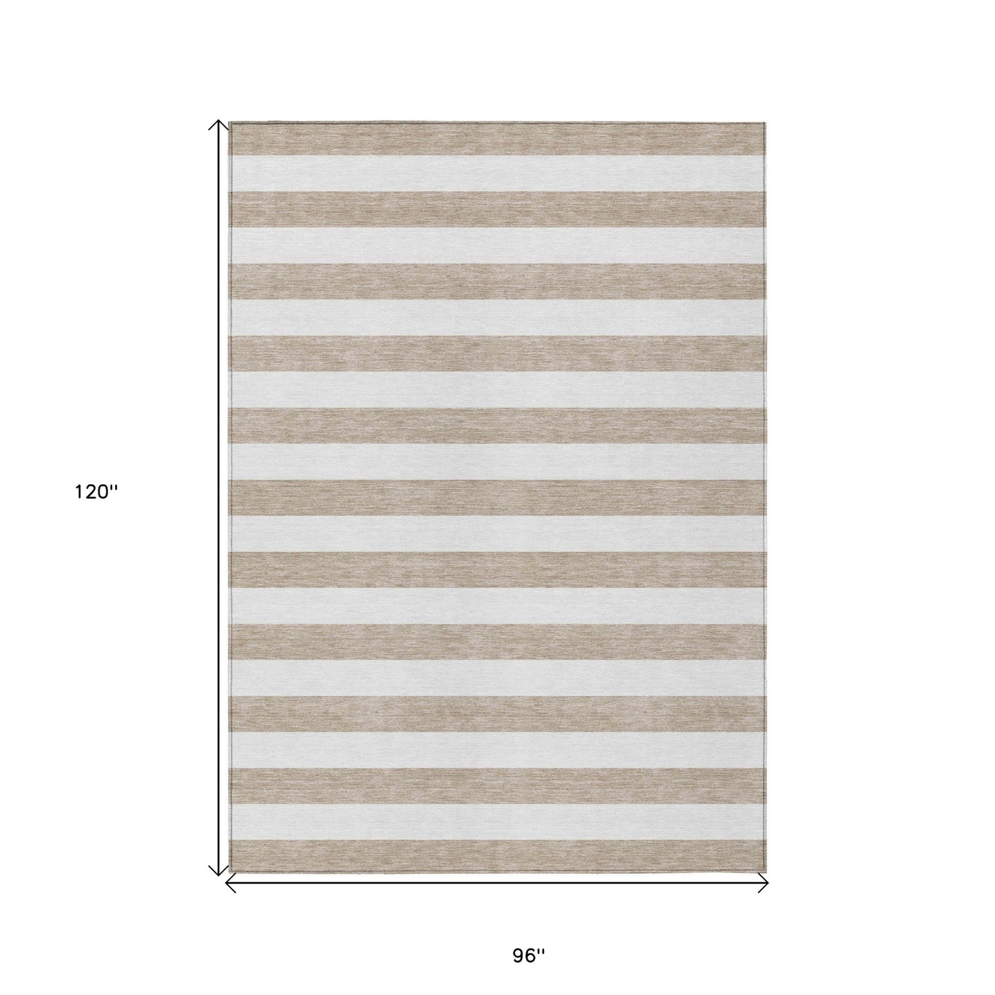 8' X 10' Taupe and White Striped Washable Indoor Outdoor Area Rug