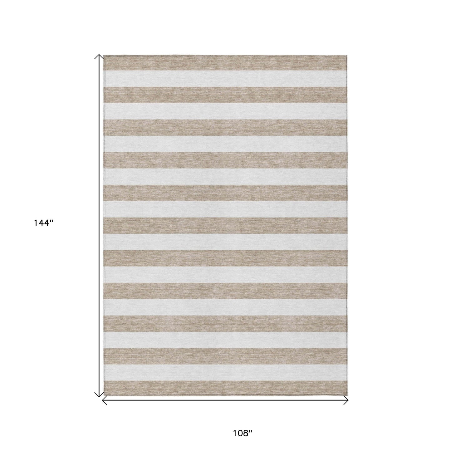 9' X 12' Taupe and White Striped Washable Indoor Outdoor Area Rug