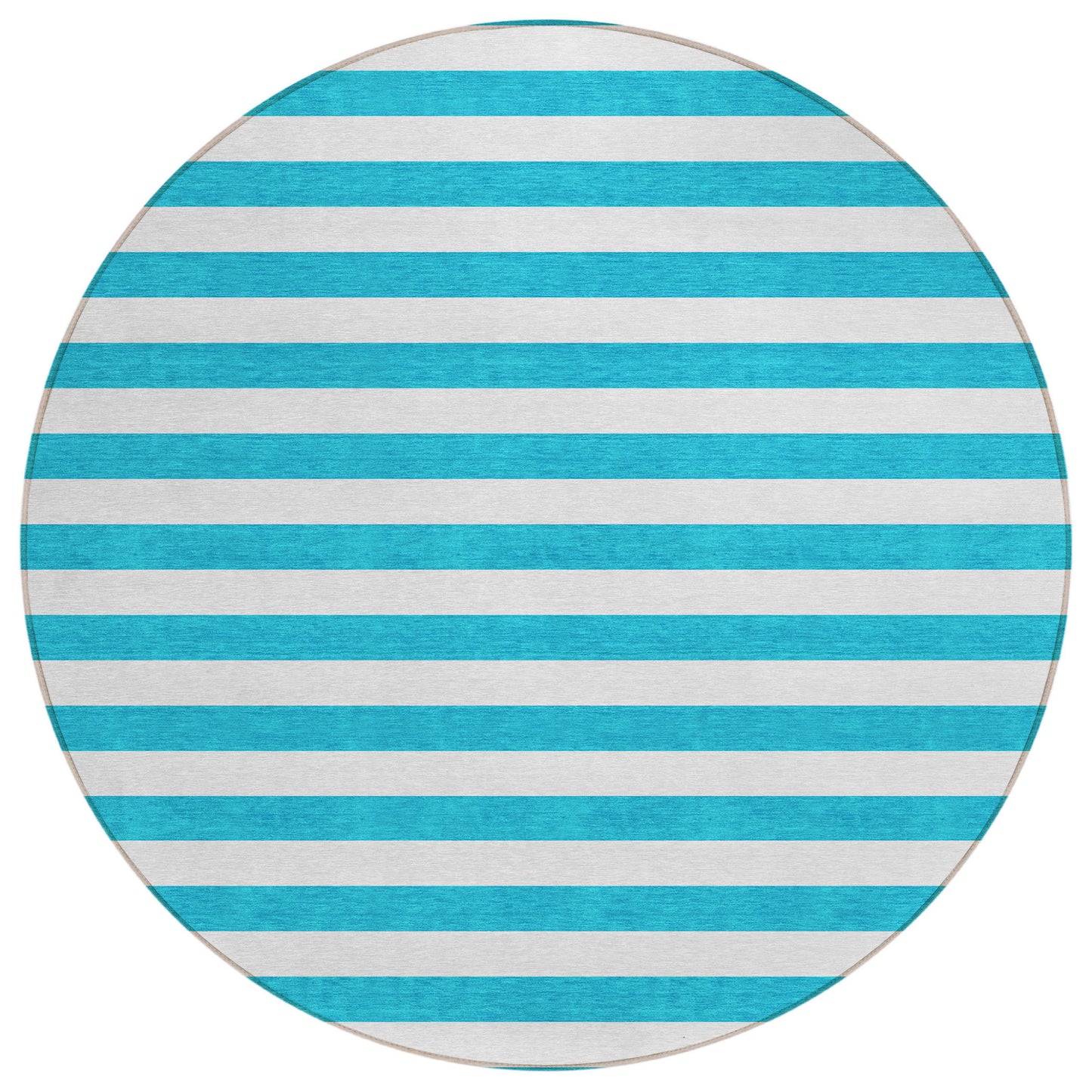 8' X 8' Teal and White Round Striped Washable Indoor Outdoor Area Rug