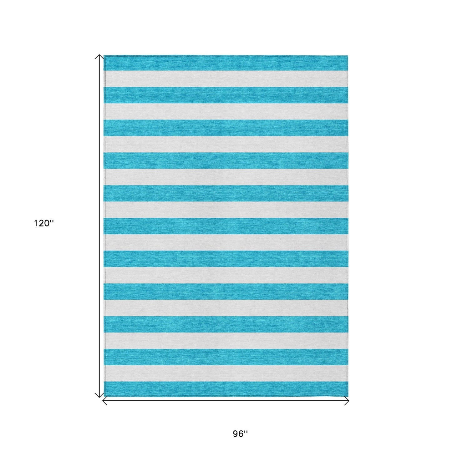 8' X 10' Teal and White Striped Washable Indoor Outdoor Area Rug