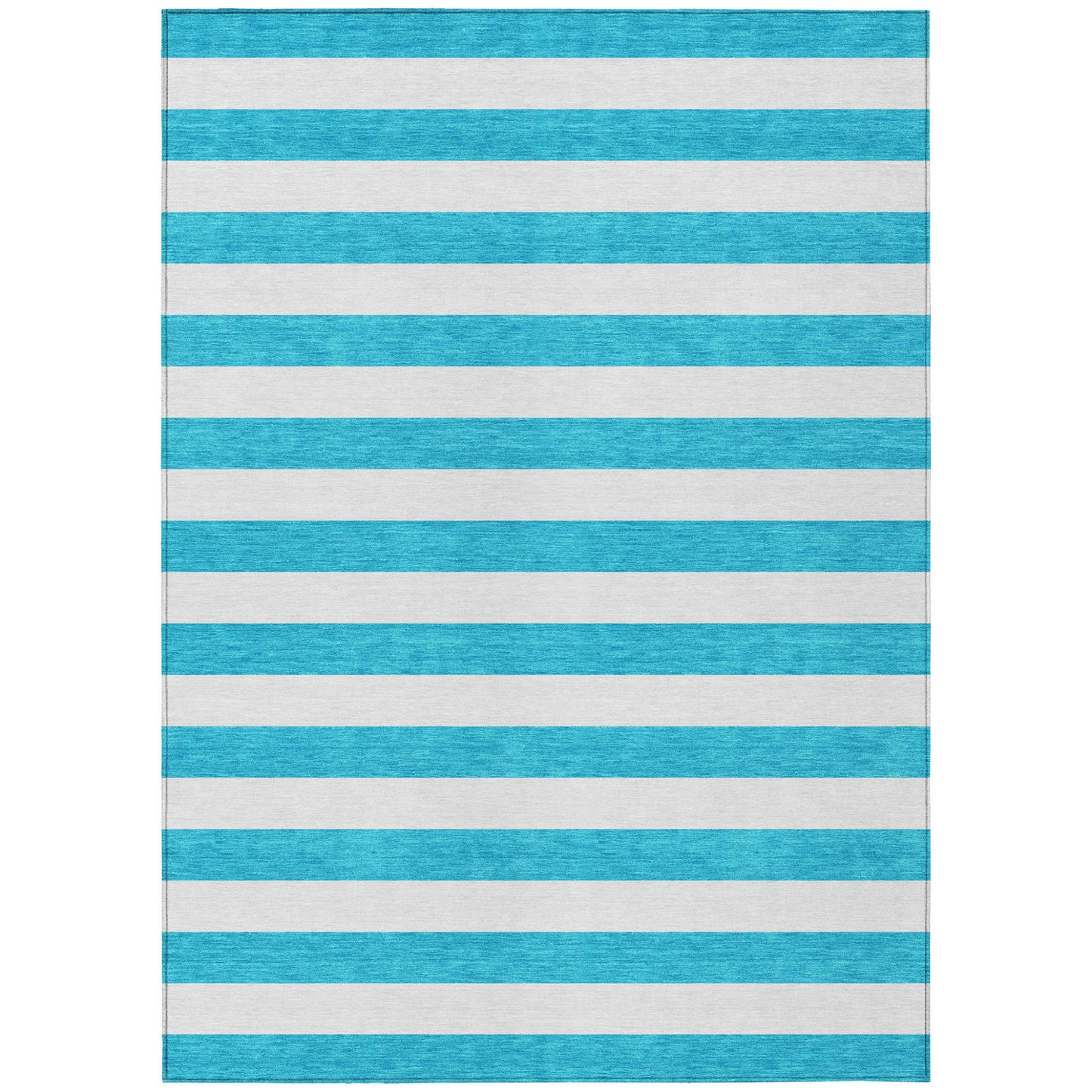 8' X 10' Teal and White Striped Washable Indoor Outdoor Area Rug