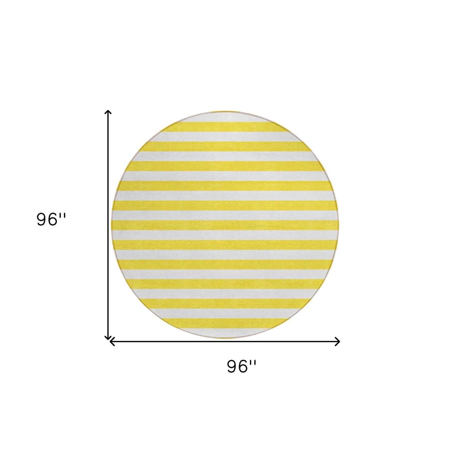 8' X 8' Yellow and White Round Striped Washable Indoor Outdoor Area Rug