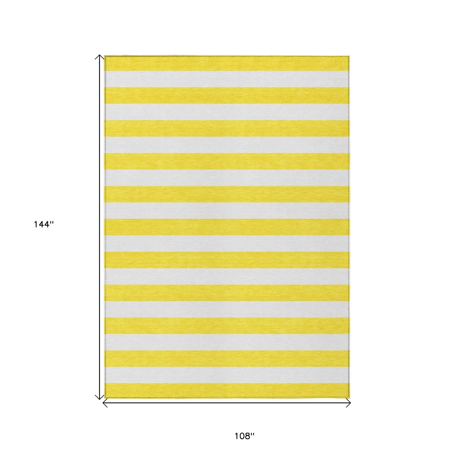 9' X 12' Yellow and White Striped Washable Indoor Outdoor Area Rug