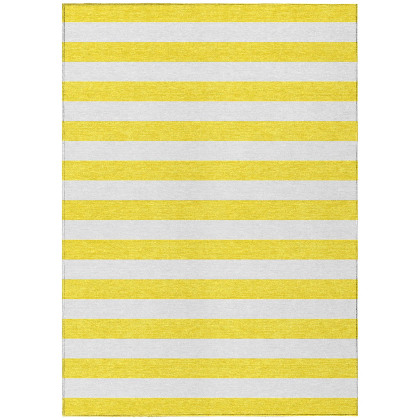 9' X 12' Yellow and White Striped Washable Indoor Outdoor Area Rug