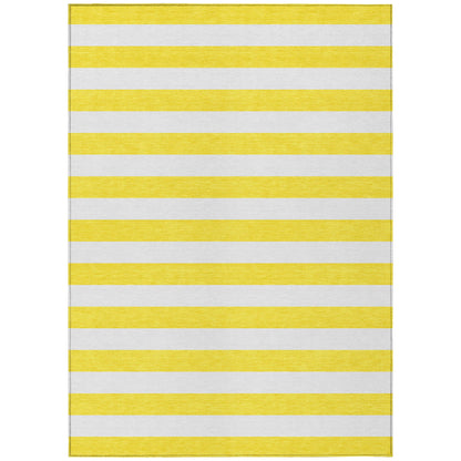 9' X 12' Yellow and White Striped Washable Indoor Outdoor Area Rug